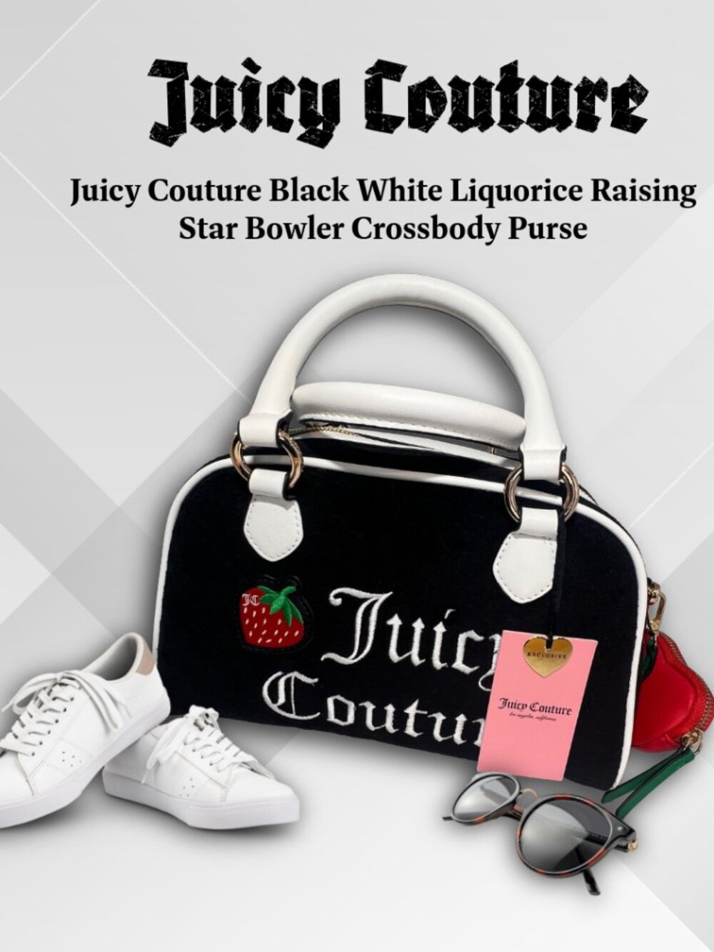 NWT Juicy Couture Raising Star Bowler Bag Black White Liquorice Y2K